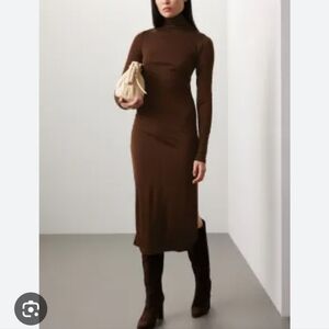 J. Jill Brown Turtleneck Mock Jersey Knit Stretch Dress Small